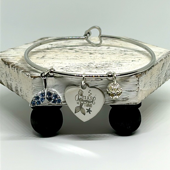 Handmade Silver Mermaid Charm Bracelet with Blue Accents - Picture 3 of 7